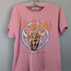 Letluv x Anthropologie Def Leppard Adrenalize Tee Size XL Pink